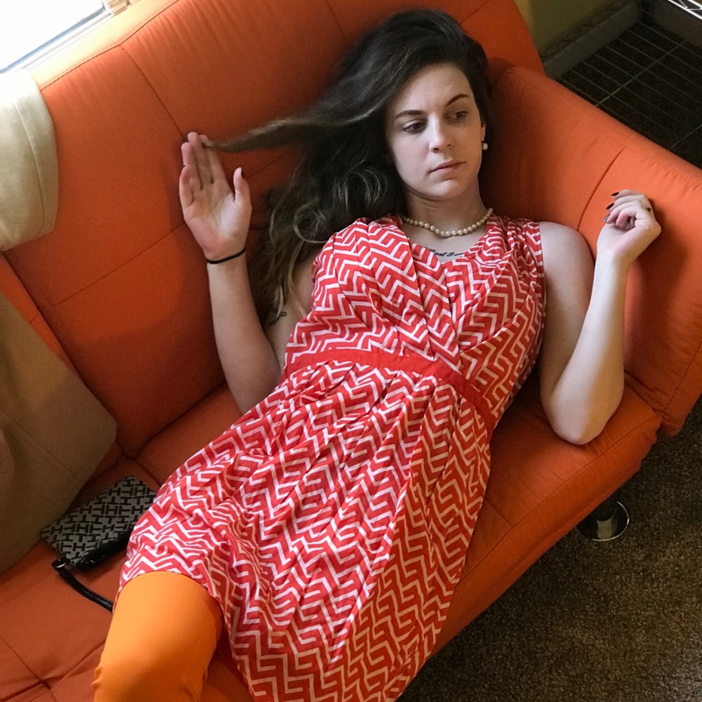 Danny and Nicole Orange and White Cotton Dress